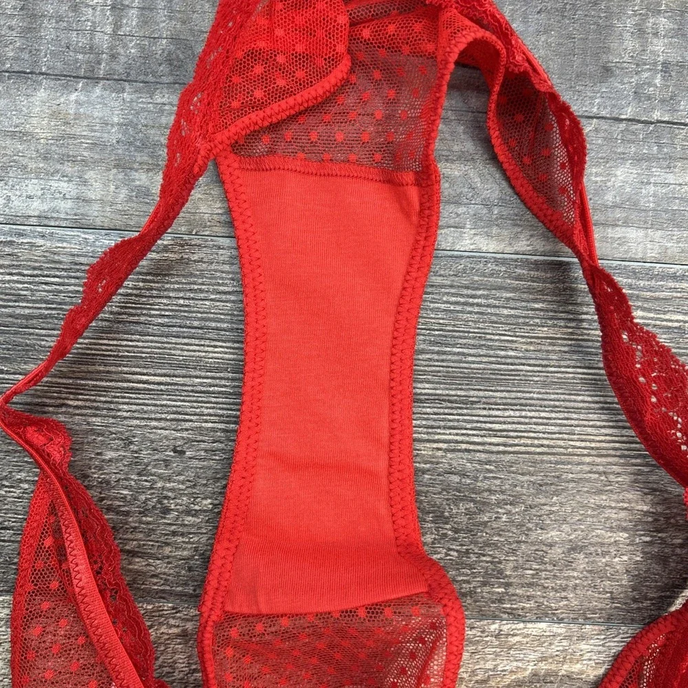 Free People‎ Intimately Mid Week Bikini Underwear Mesh Dotted Fiery Red Sz Small